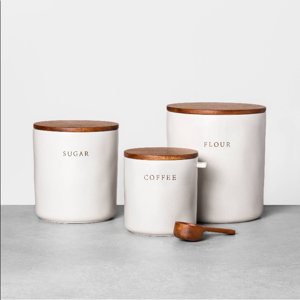 Hearth & Hand Stoneware Coffee Canister with Wood Lid & Scoop - Picture 3 of 6